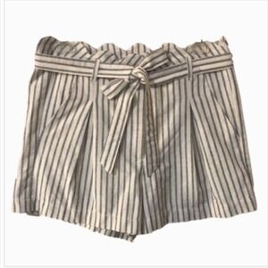 Miami(Francesca's) Linen Blend Striped Belted Scalloped Waist Shorts, Size M
